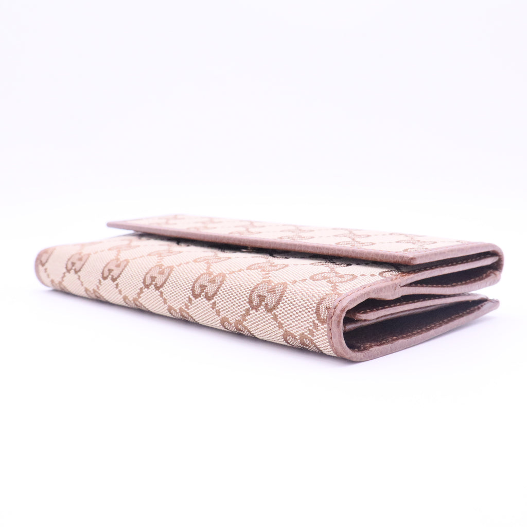 Beige/Pink GG Canvas Continental Flap Wallet