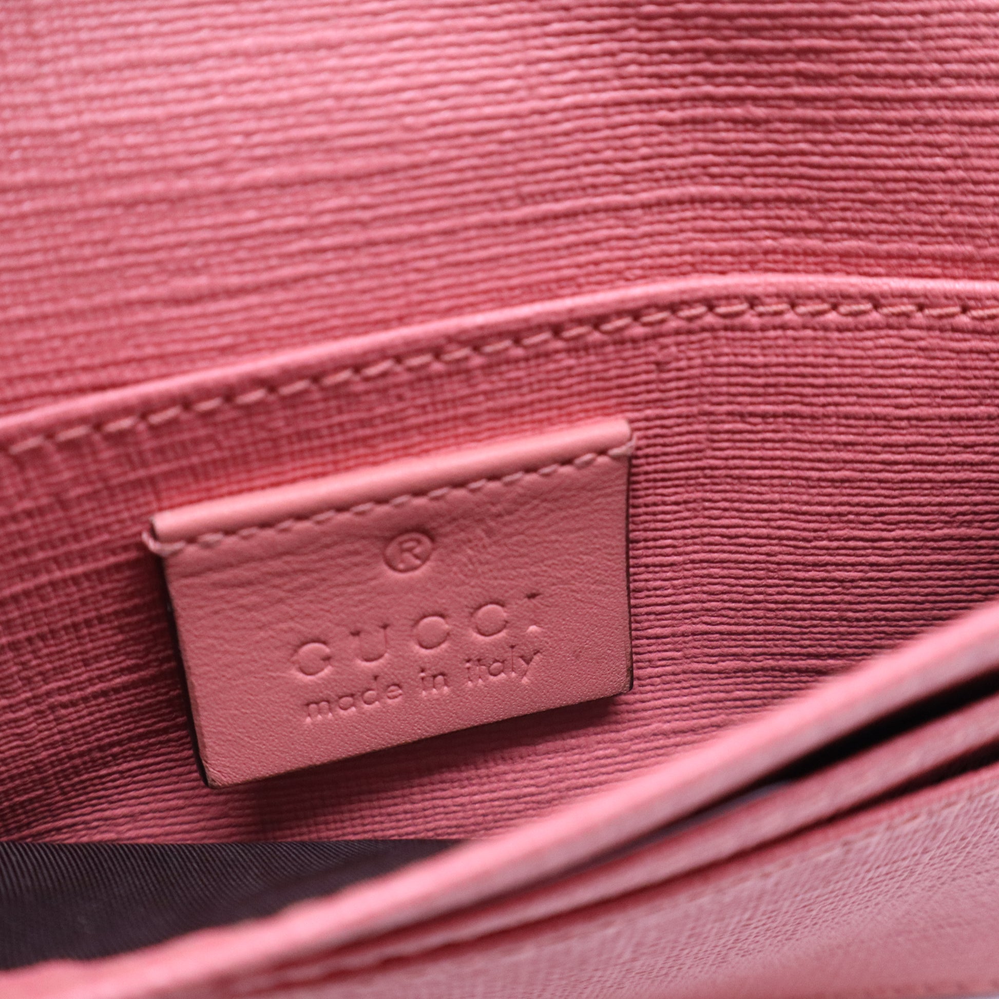 Gucci GG Supreme Monogram Face Embroidered Card Case Wallet Pink W21176