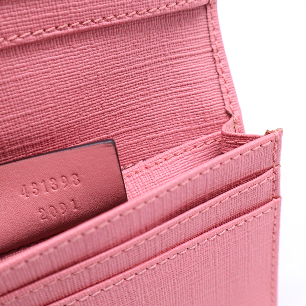 Gucci GG Supreme Monogram Face Embroidered Card Case Wallet Pink W21176