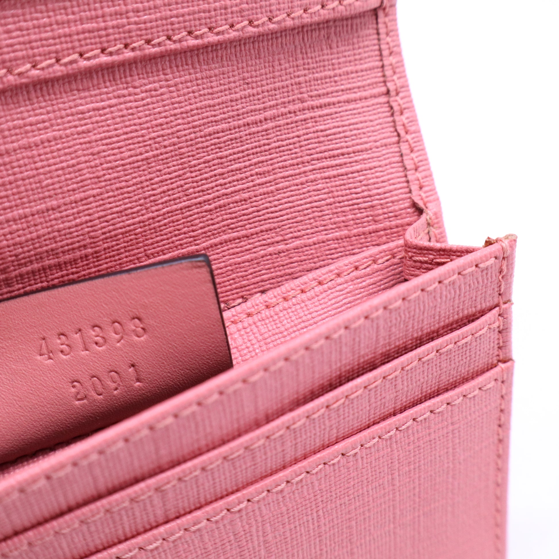 Gucci GG Supreme Monogram Face Embroidered Card Case Wallet Pink W21176