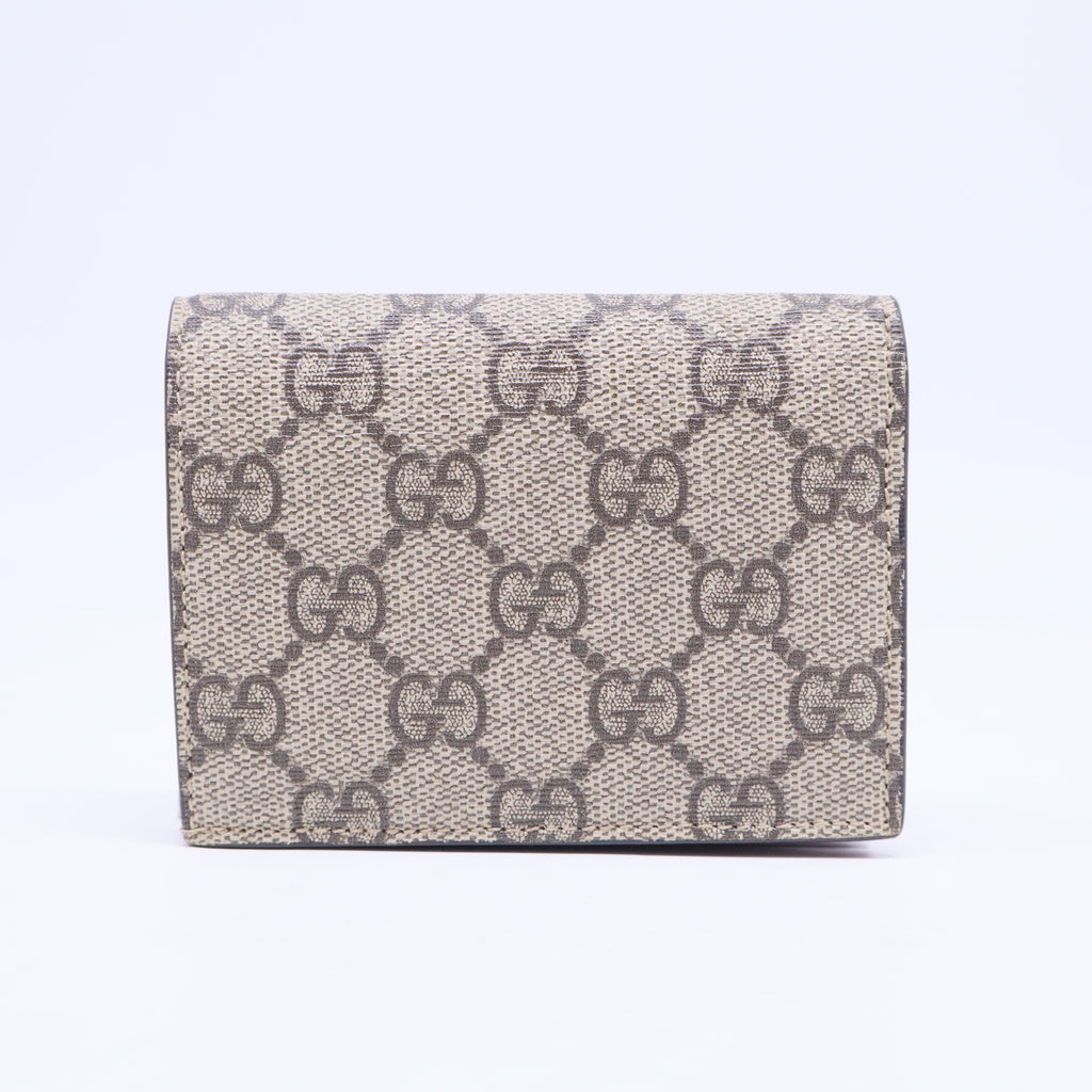 GG Supreme Monogram Cherry Embellished Card Case Wallet Hibiscus Red