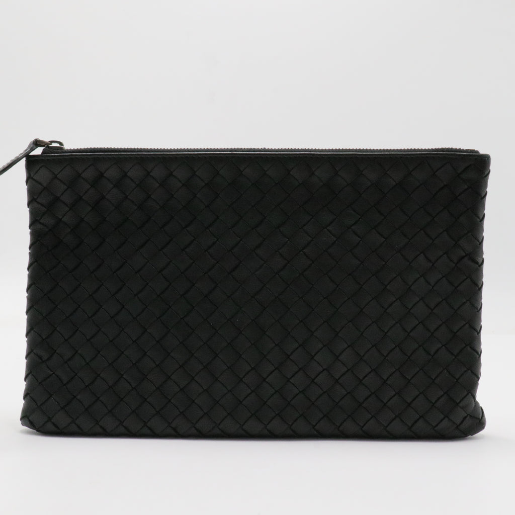 ZIPPED WEAVE WOVEN LEATHER POUCH