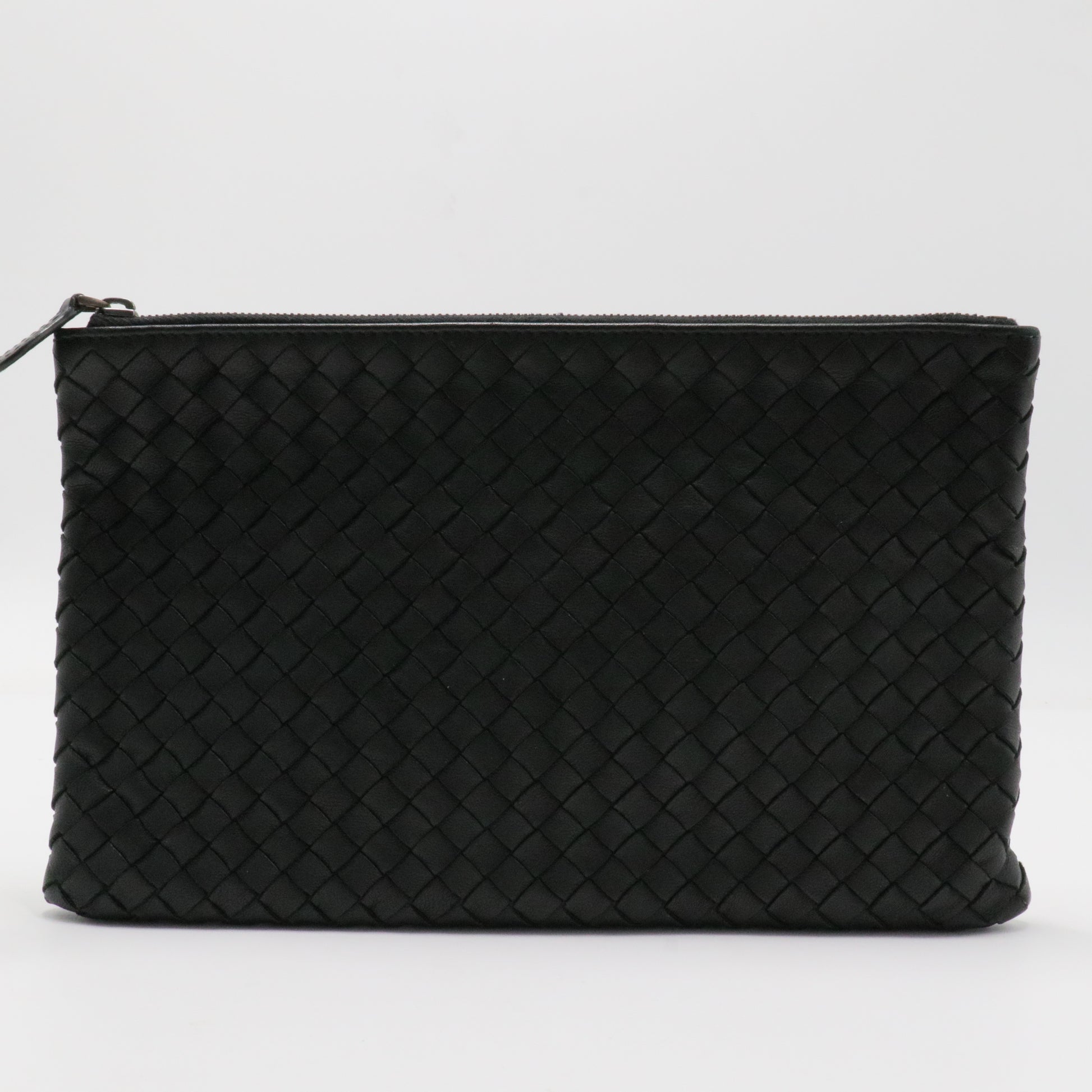 ZIPPED WEAVE WOVEN LEATHER POUCH
