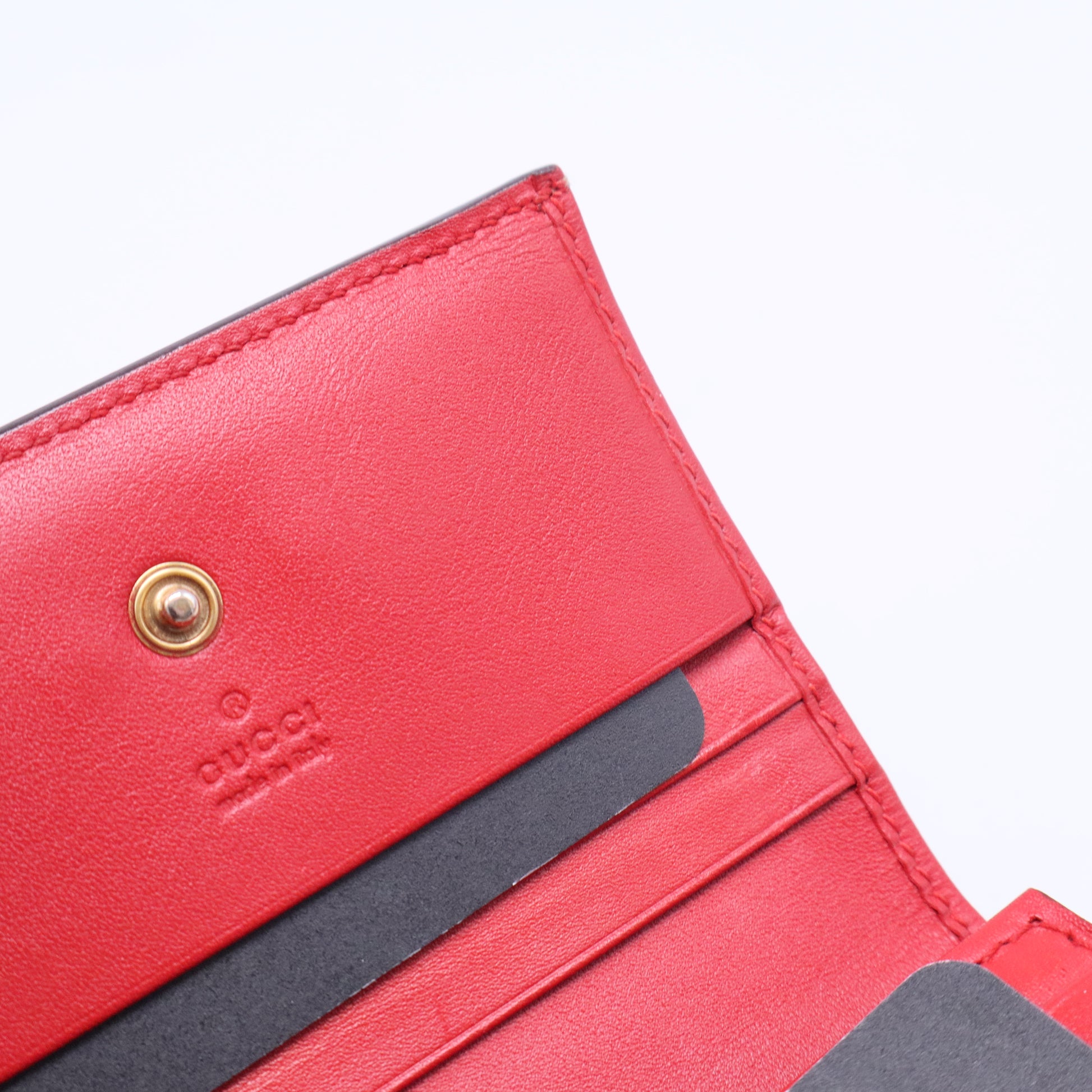 GG Supreme Monogram Cherry Embellished Card Case Wallet Hibiscus Red