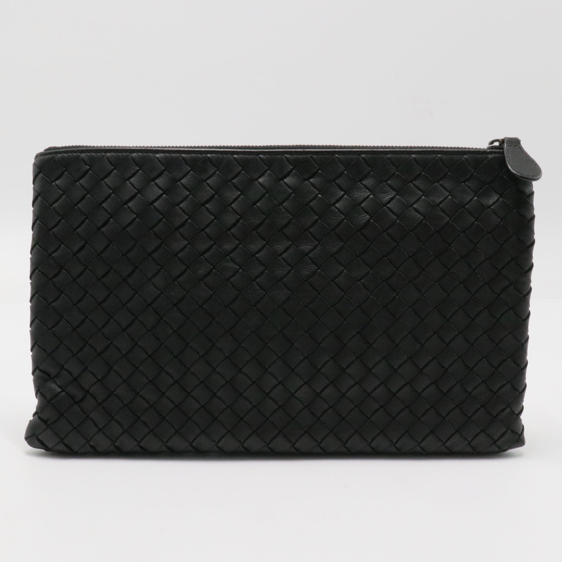 ZIPPED WEAVE WOVEN LEATHER POUCH