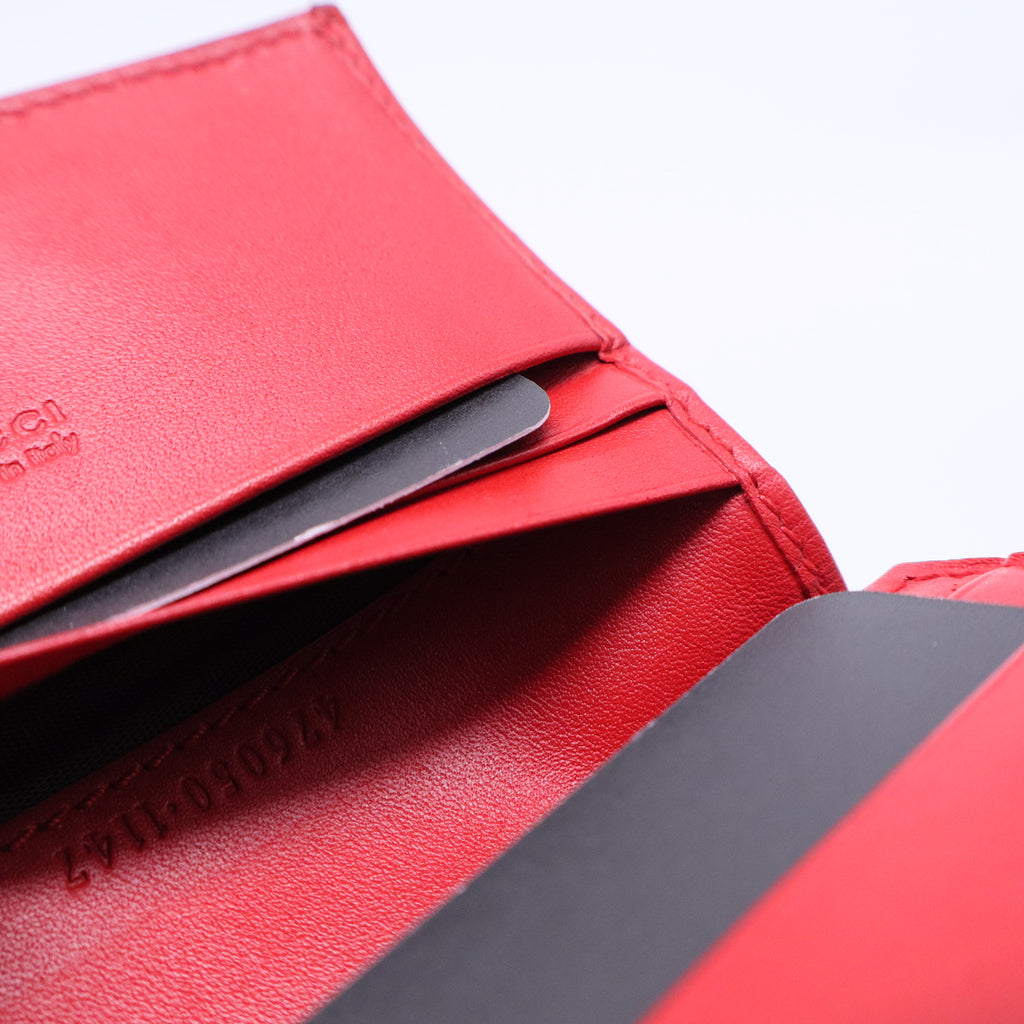 GG Supreme Monogram Cherry Embellished Card Case Wallet Hibiscus Red