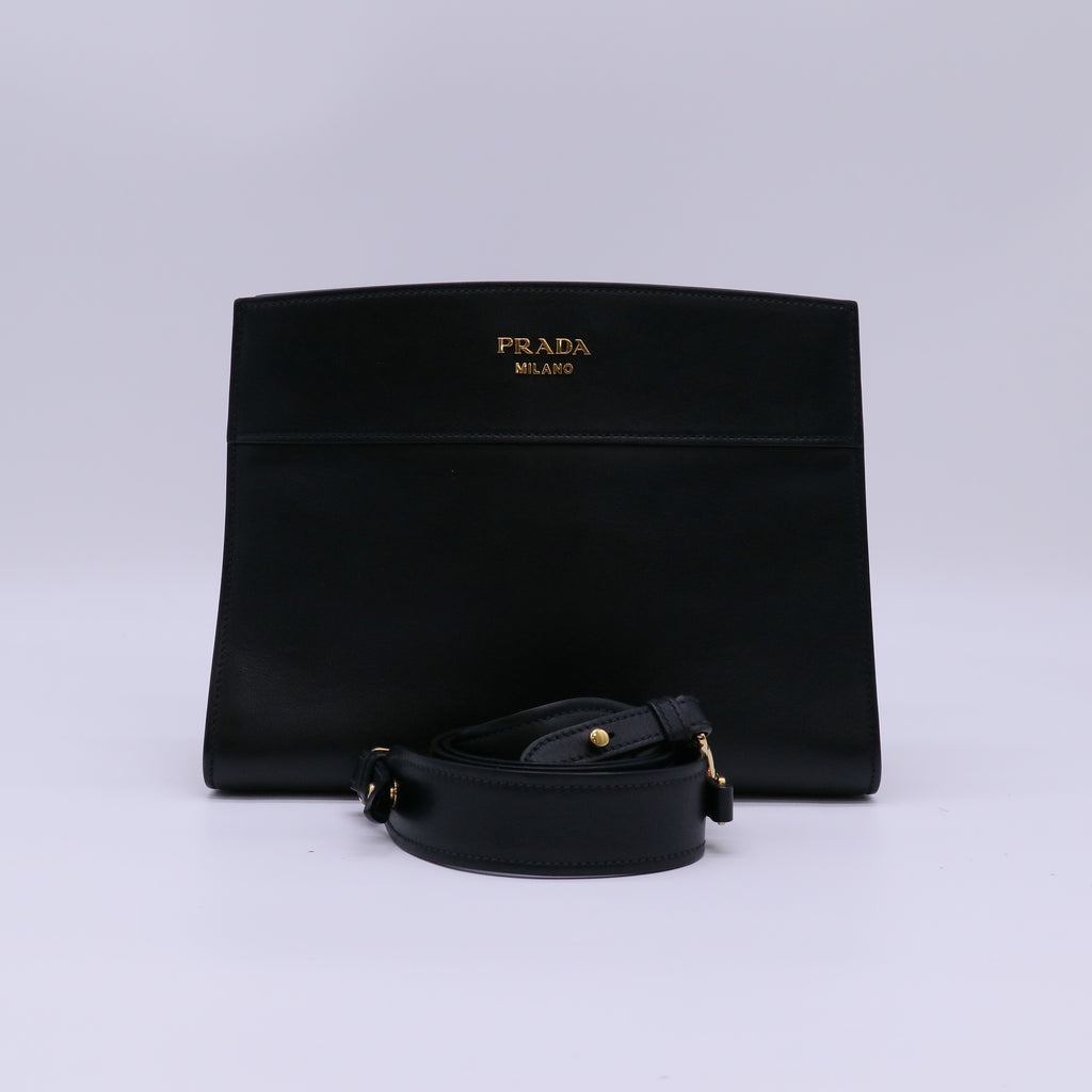 Prada All Black Leather Color Block Bibliotheque Shoulder Bag  Twins LDJ4717