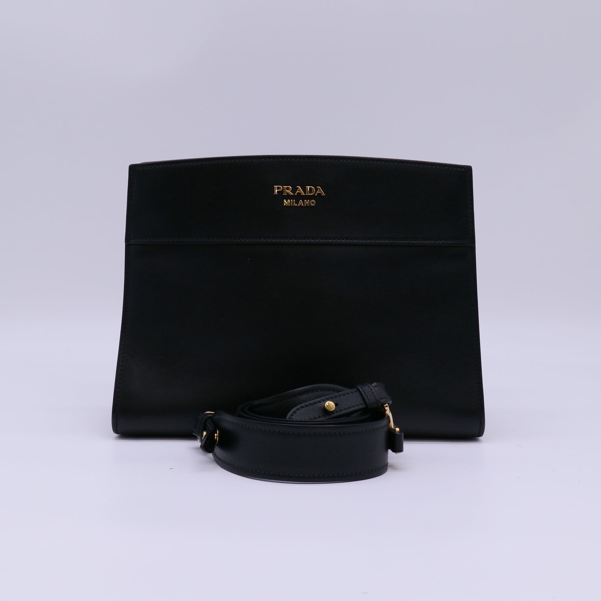 Prada All Black Leather Color Block Bibliotheque Shoulder Bag  Twins LDJ4717