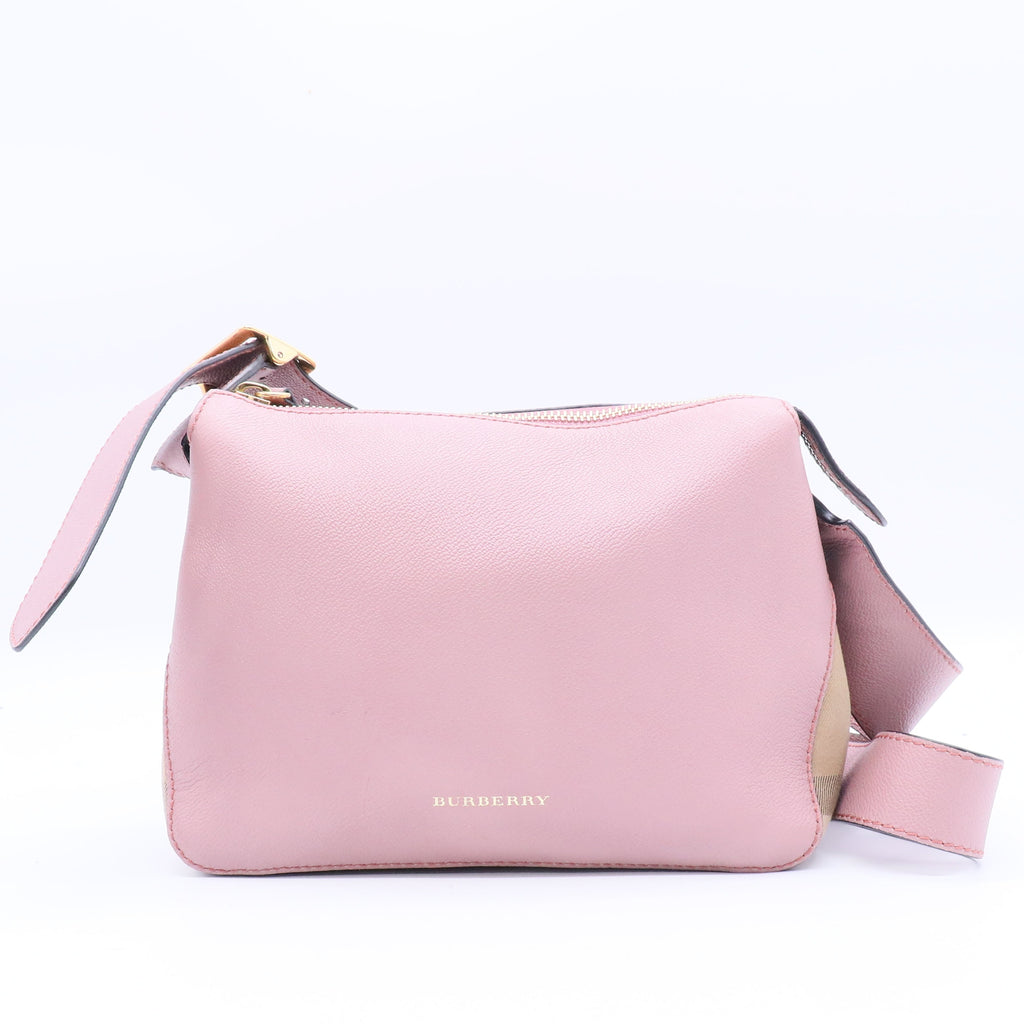 Soft Grain Calfskin House Check Small Helmsley Crossbody Dusty Pink Twins B21658