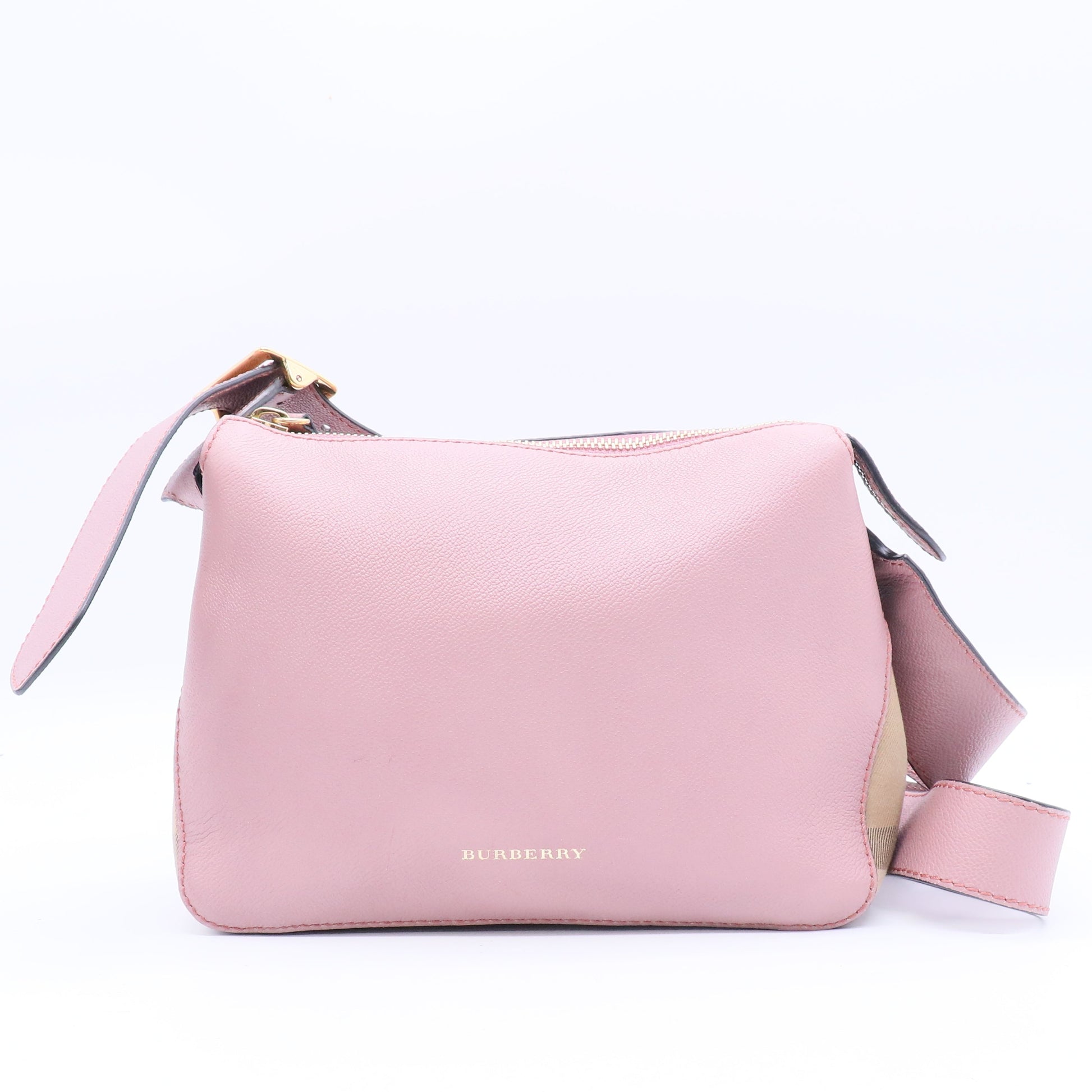 Soft Grain Calfskin House Check Small Helmsley Crossbody Dusty Pink Twins B21658