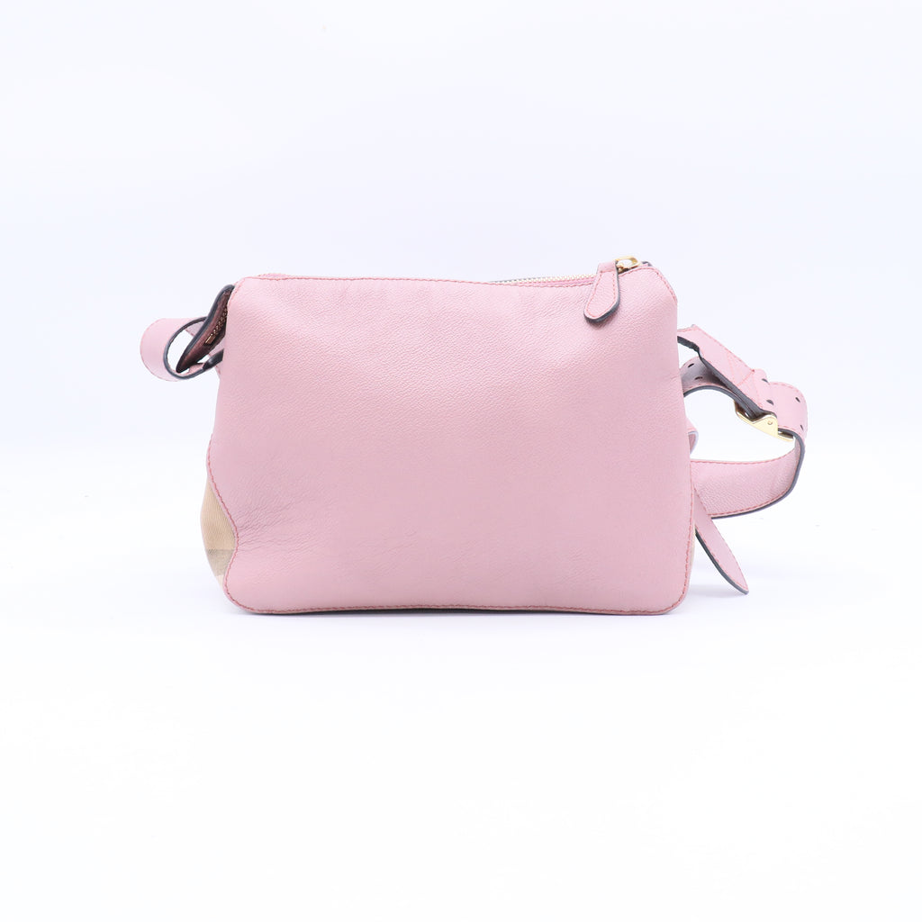 Soft Grain Calfskin House Check Small Helmsley Crossbody Dusty Pink Twins B21658