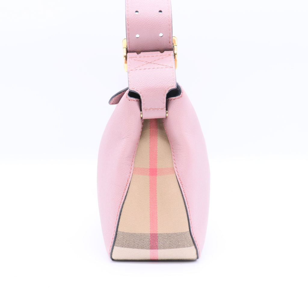Soft Grain Calfskin House Check Small Helmsley Crossbody Dusty Pink Twins B21658