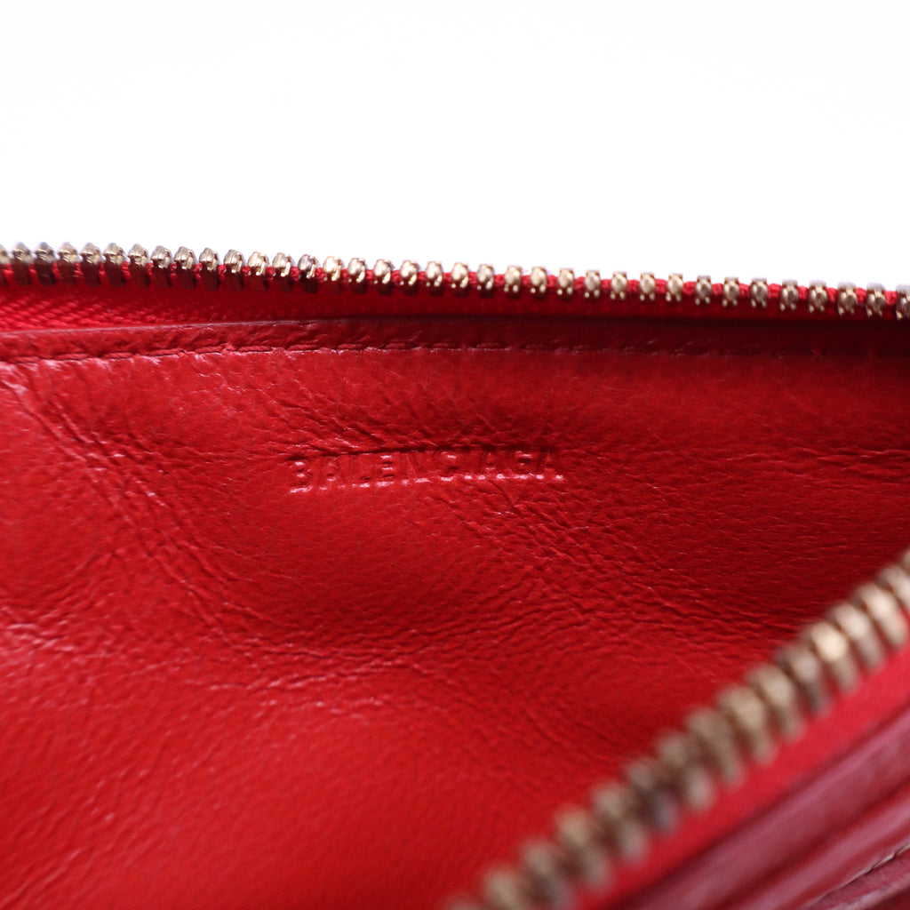 Balenciaga Agneau Classic Hardware Continental Zip Around Wallet Rouge Tango W21182