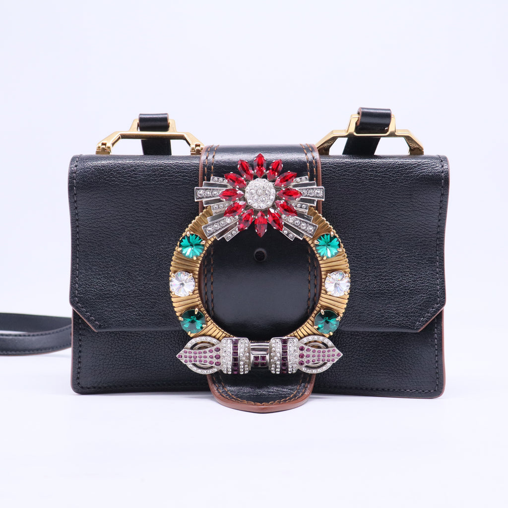 Madras Crystal Buckle Shoulder Bag Leather Small B20586