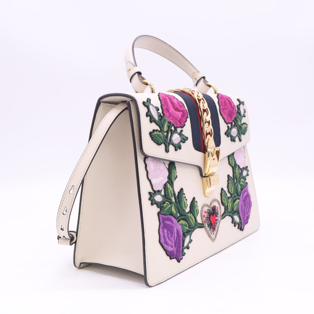 Sylvie Top Handle Bag Embroidered Leather Medium B24358