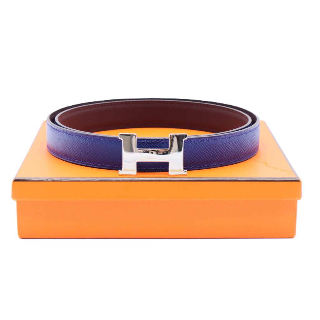 Blue Malachite/Menthe Epsom and Swift Leather Mini Constance Reversible Belt