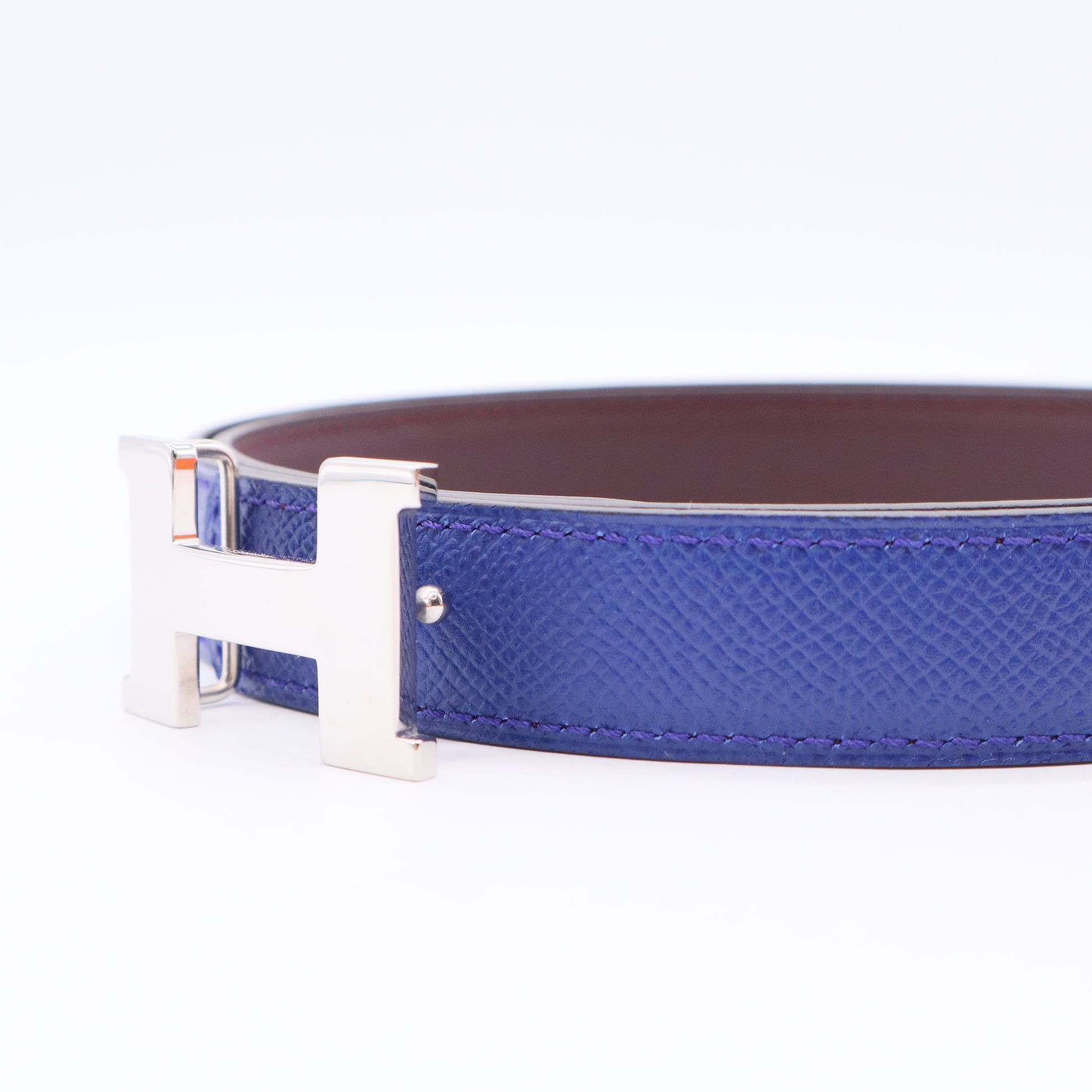 Blue Malachite/Menthe Epsom and Swift Leather Mini Constance Reversible Belt
