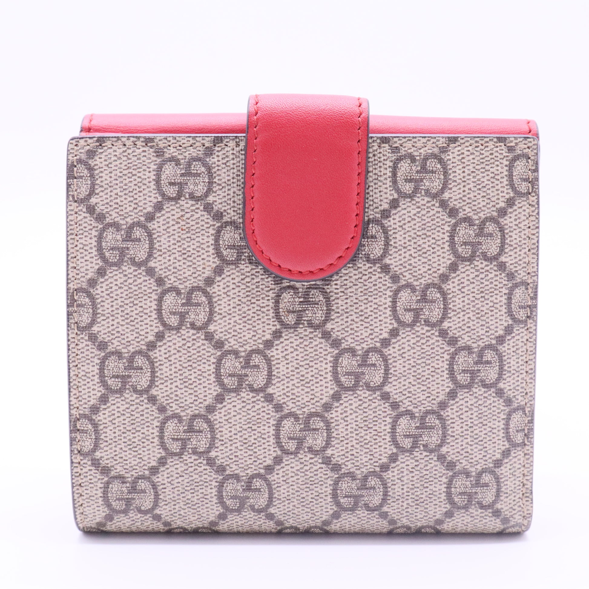 GG Supreme Monogram Pearl Studded French Wallet Beige Hibiscus Red