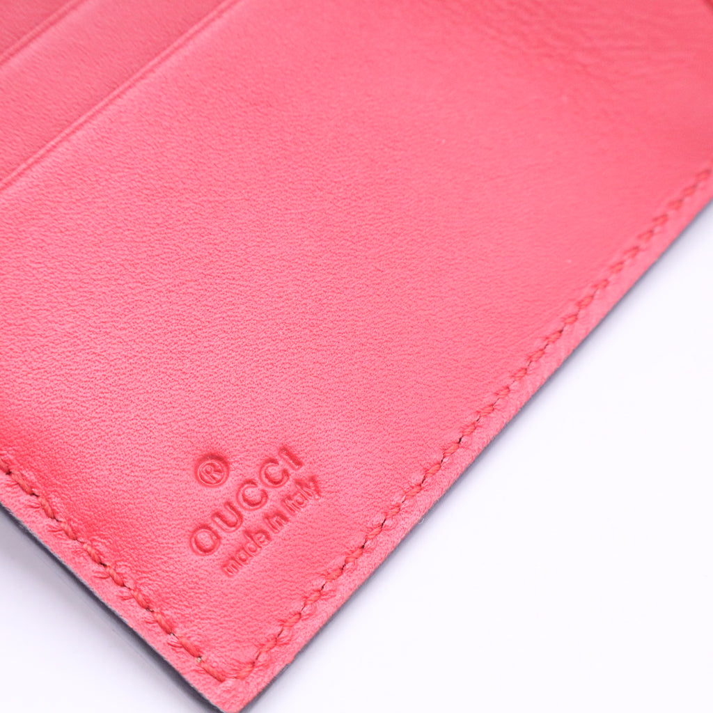 GG Supreme Monogram Pearl Studded French Wallet Beige Hibiscus Red