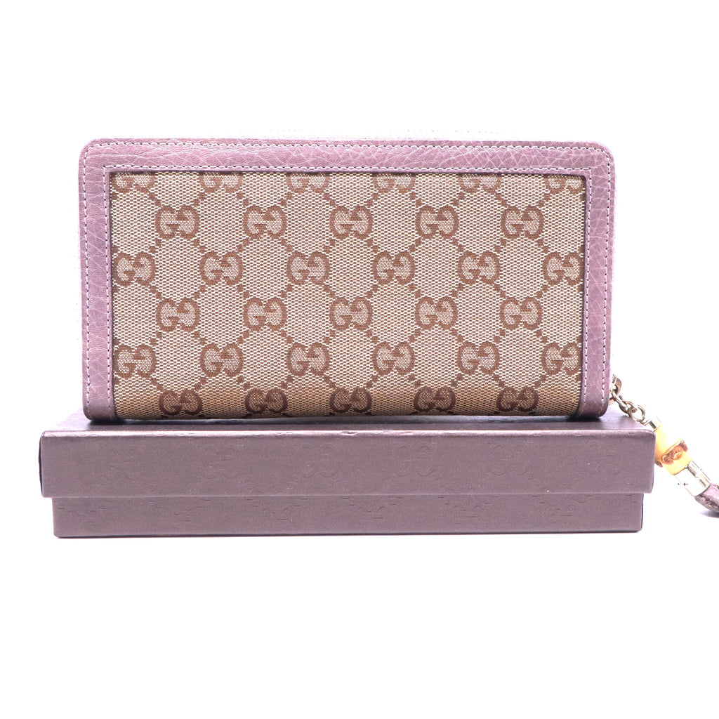 Gucci Bamboo GG Canvas Zip Around Continental Wallet W21202