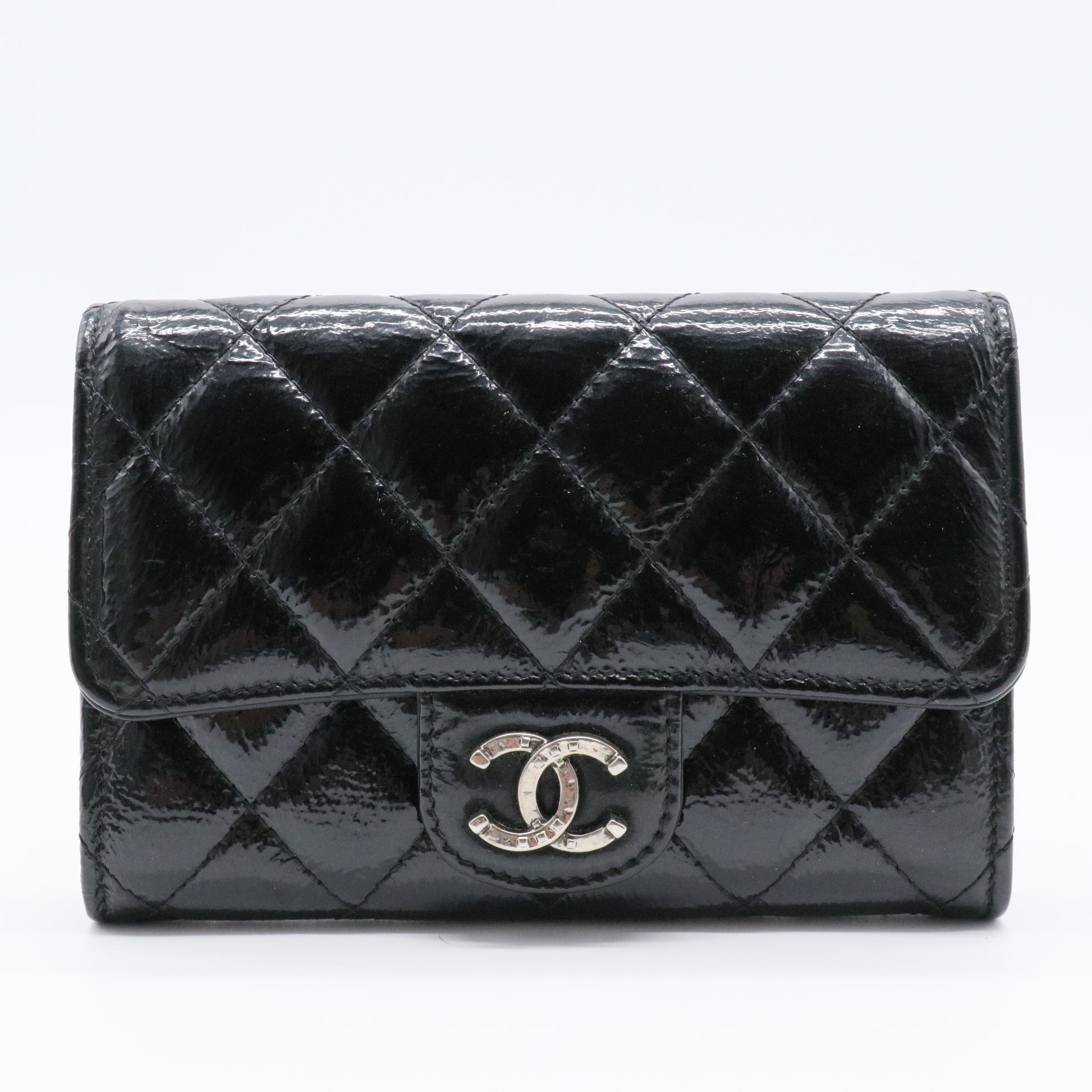 Black Quilted Patent Leather Wallet For Gisel