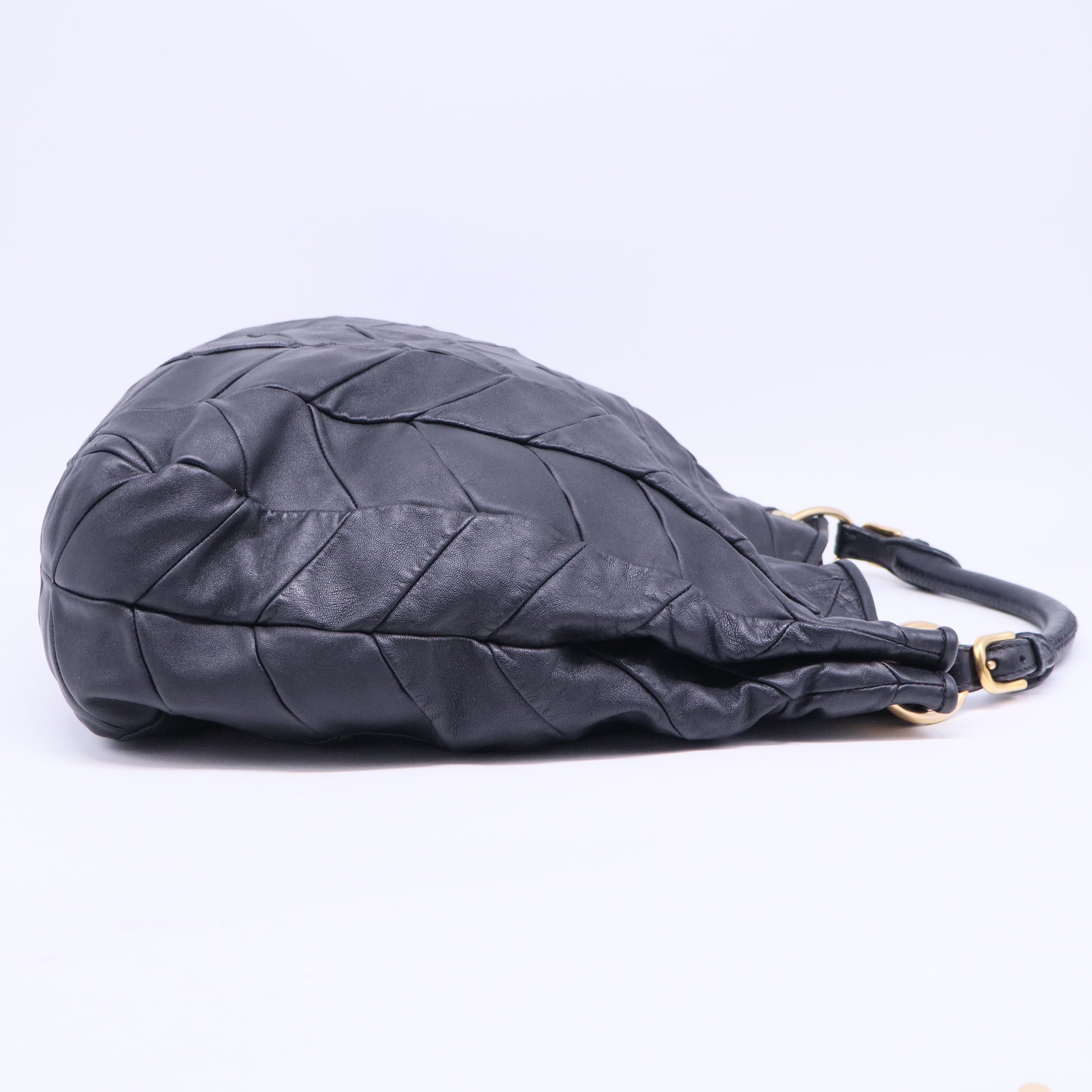 Black Leather Quilted Chevron Hobo Bag B20450