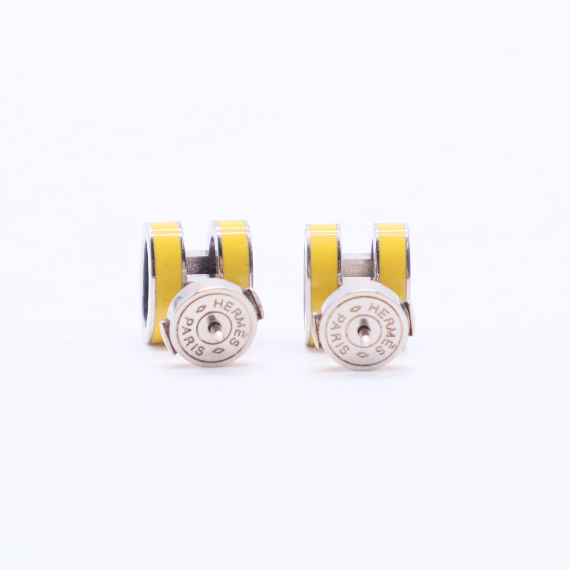 Boucles d'oreilles en métal émaillé Hermes Mini Pop H Argenté Jaune W20084
