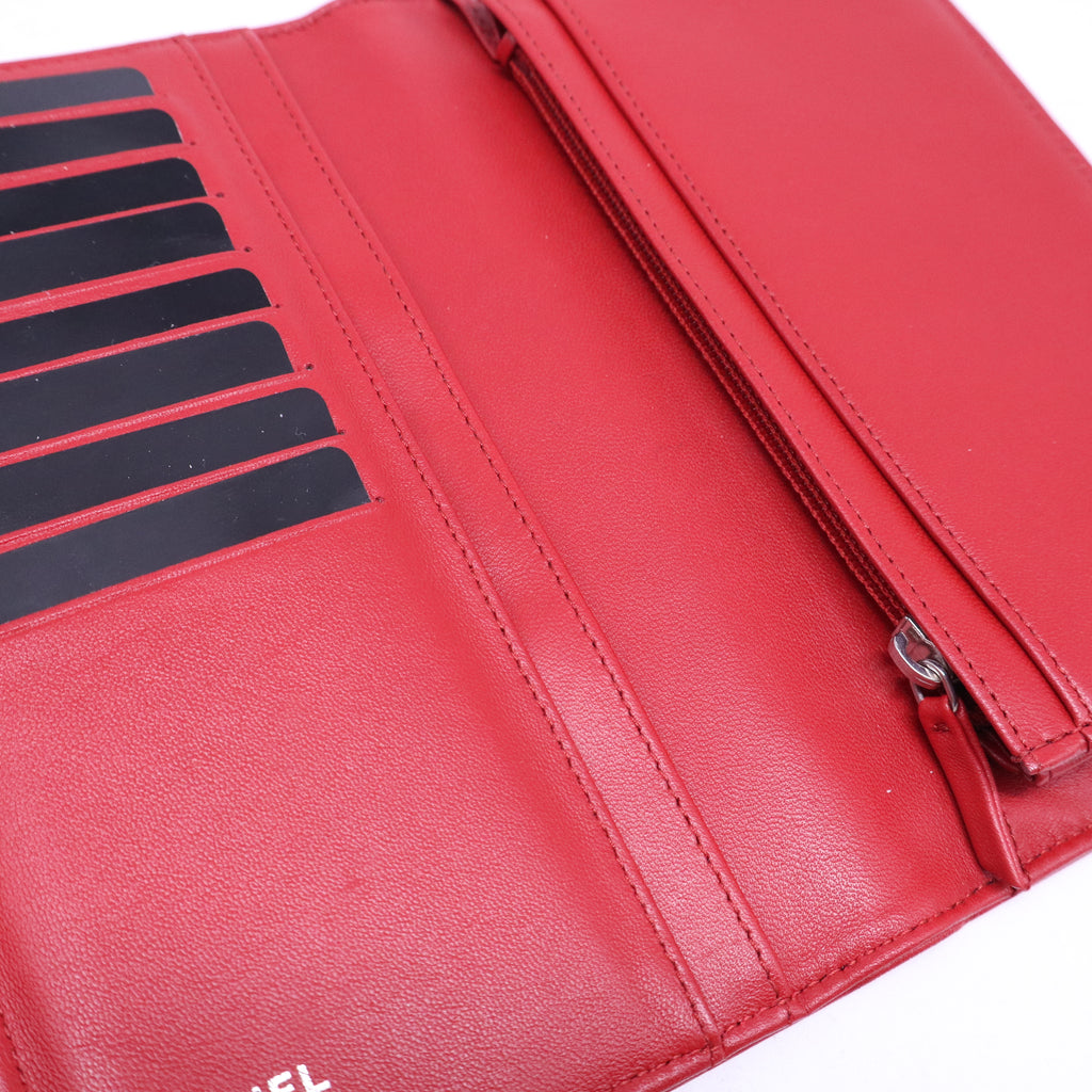 Lambskin Camellia Embossed Yen Wallet Dark Red W20976