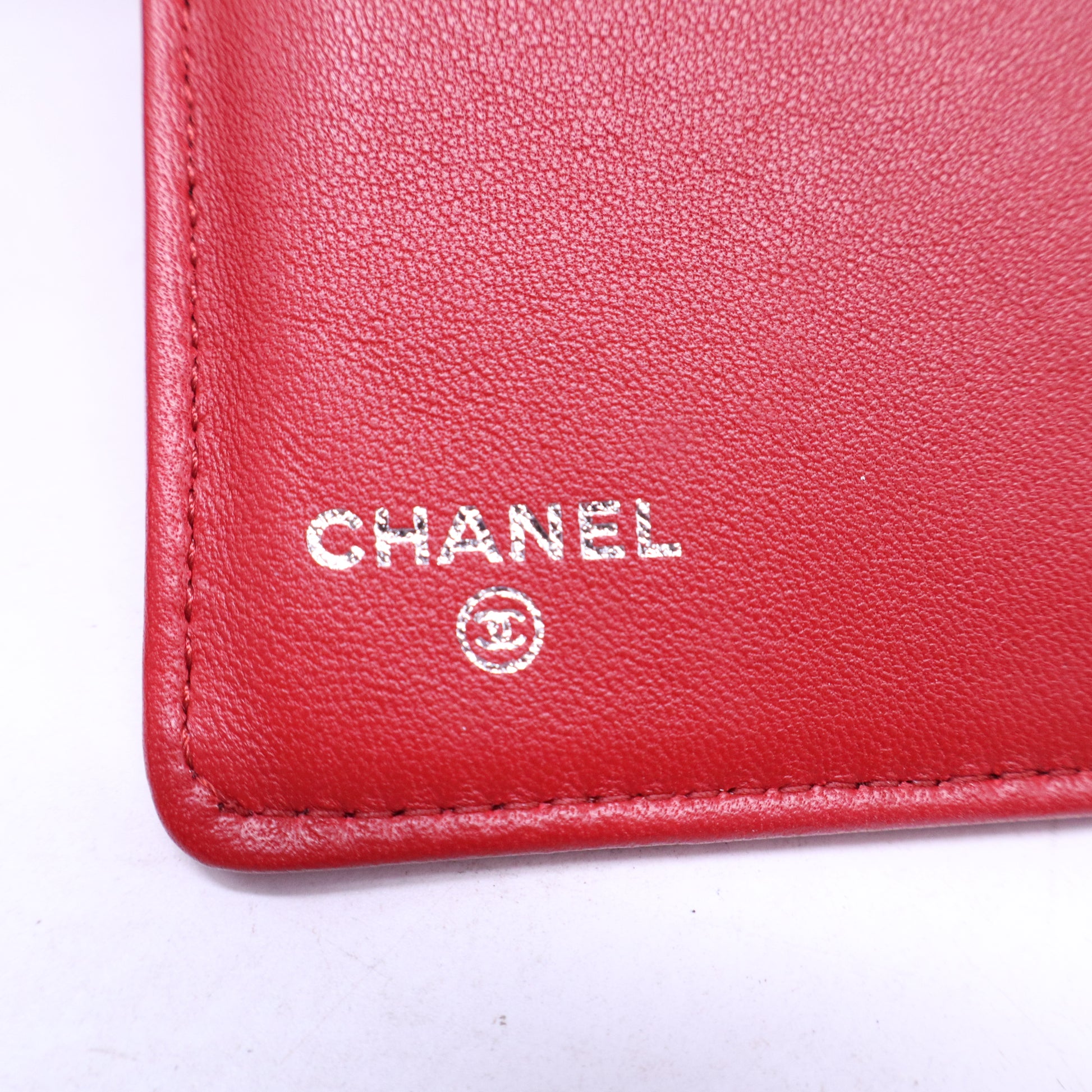 Lambskin Camellia Embossed Yen Wallet Dark Red W20976