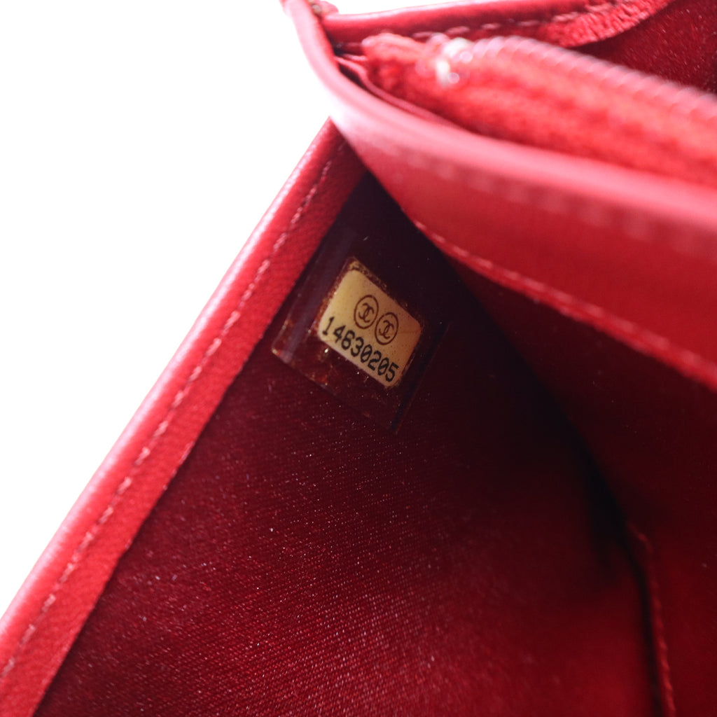 Lambskin Camellia Embossed Yen Wallet Dark Red W20976