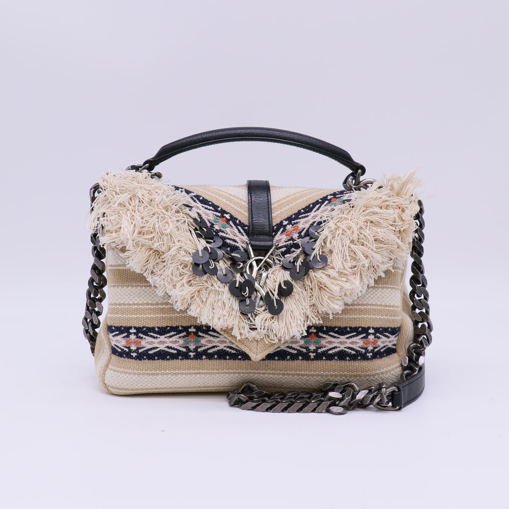 Saint Laurent Berber Chevron Tassel Monogram Medium College Bag Twins LDJ4748