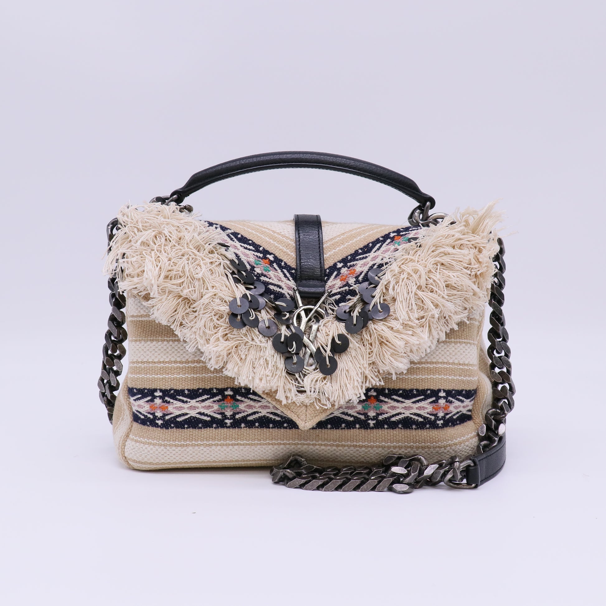 Saint Laurent Berber Chevron Tassel Monogram Medium College Bag Twins LDJ4748