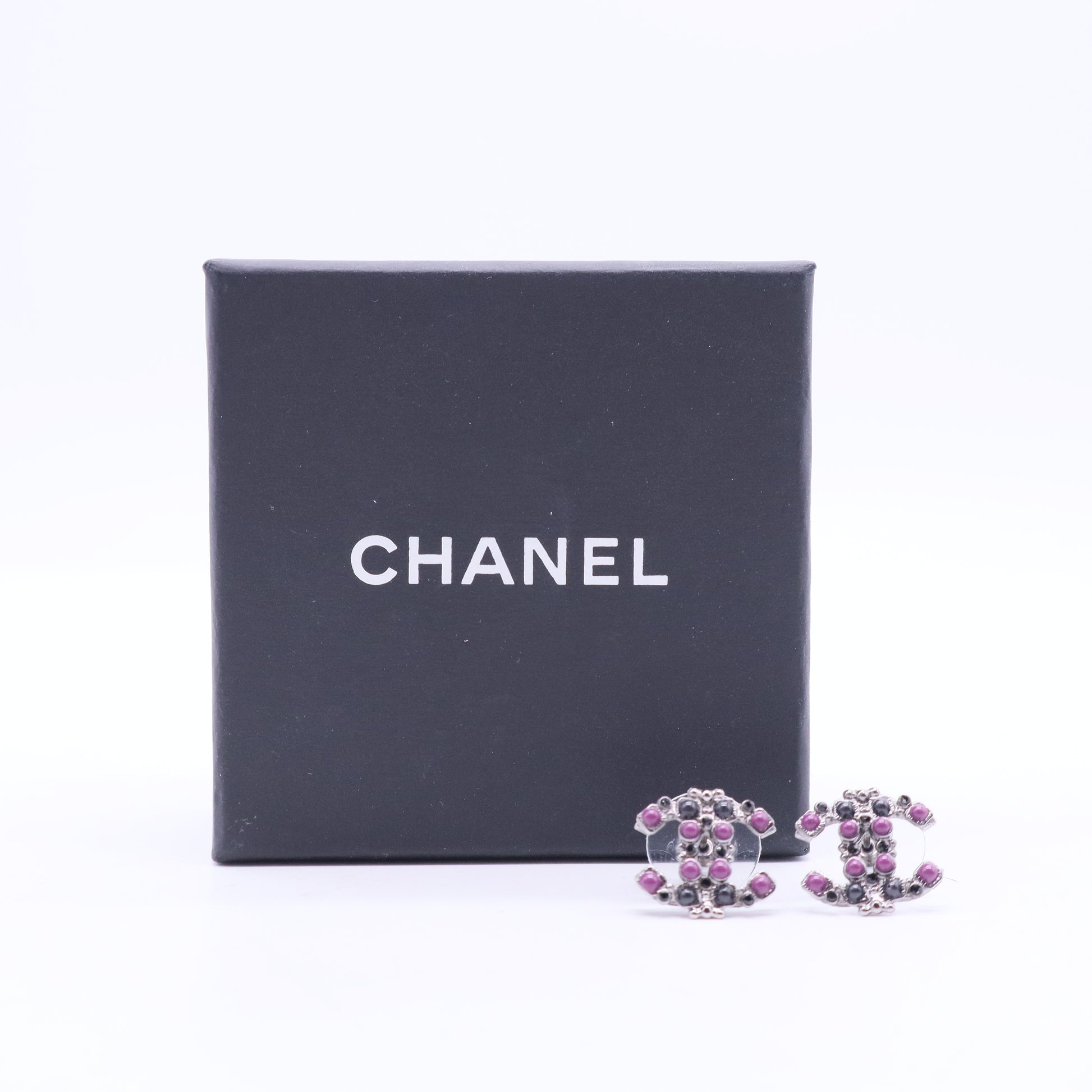 Base Metal and Imitation Stone Logo Stud Earrings W20104