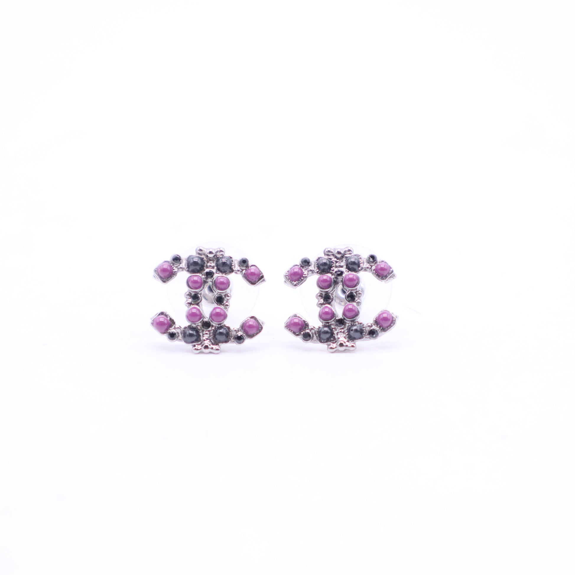 Base Metal and Imitation Stone Logo Stud Earrings W20104