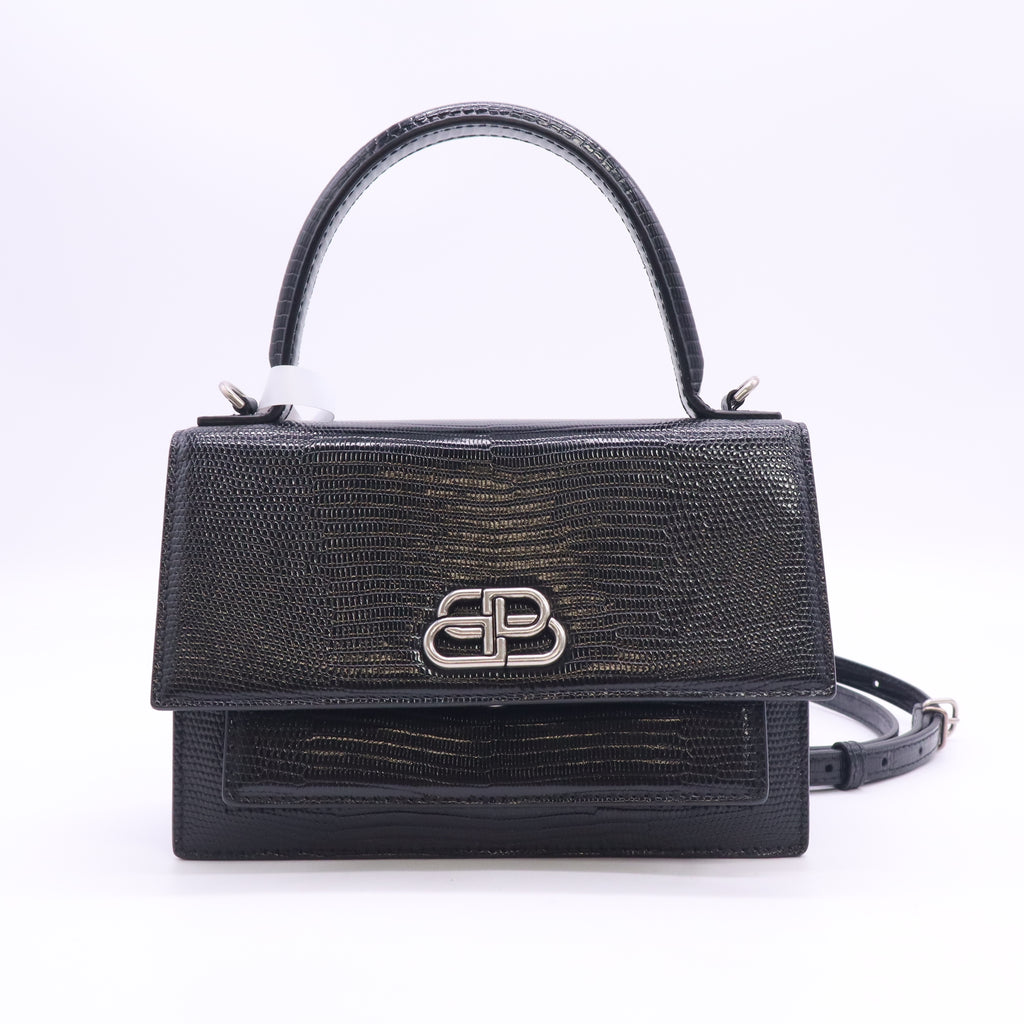 Balenciaga Patent Calfskin Lizard Embossed XS Sharp Top Handle Bag B24405