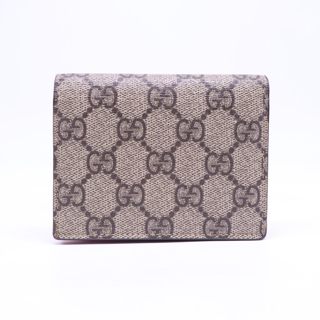 Gucci GG Supreme Monogram Face Embroidered Card Case Wallet Pink W21217