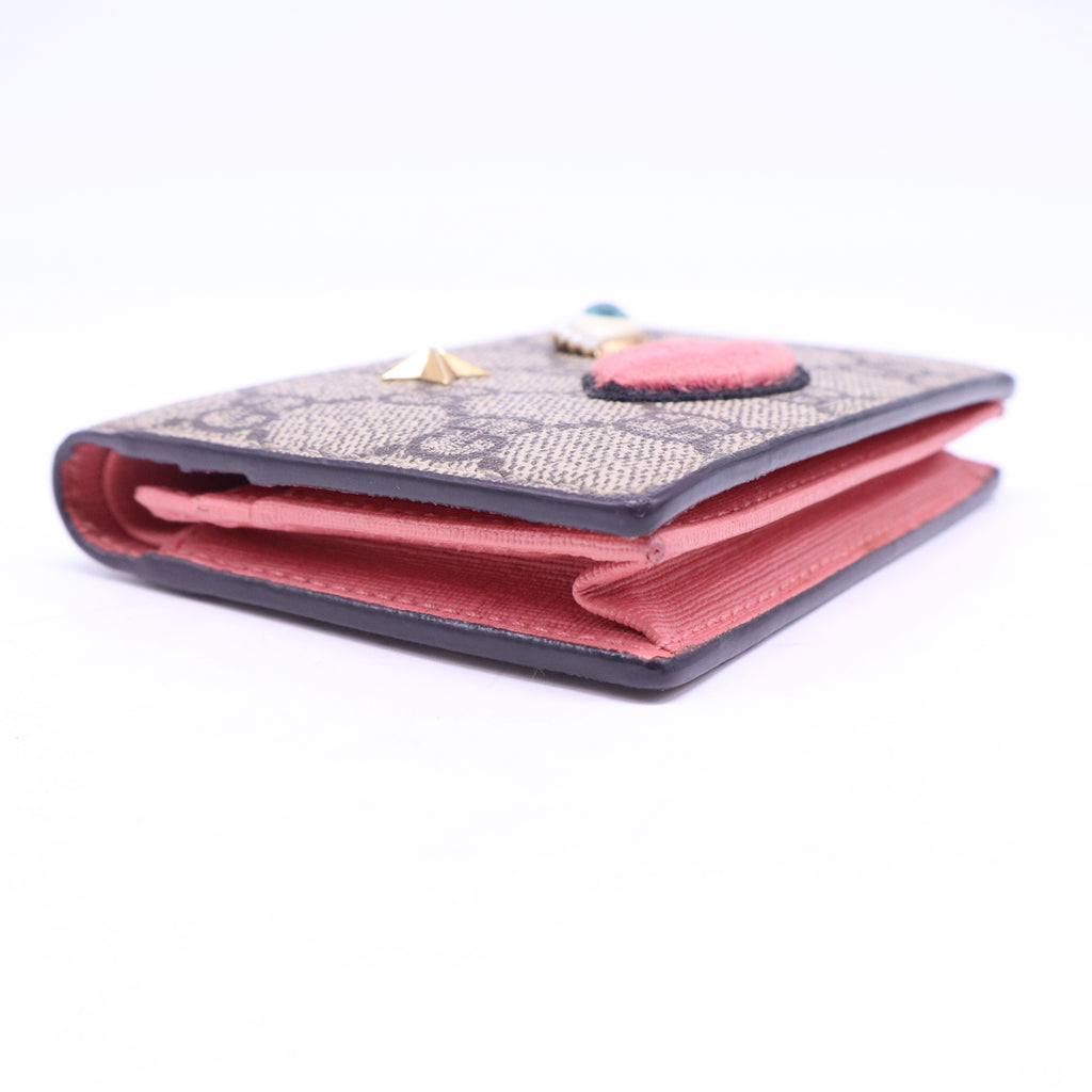 Gucci GG Supreme Monogram Face Embroidered Card Case Wallet Pink W21217