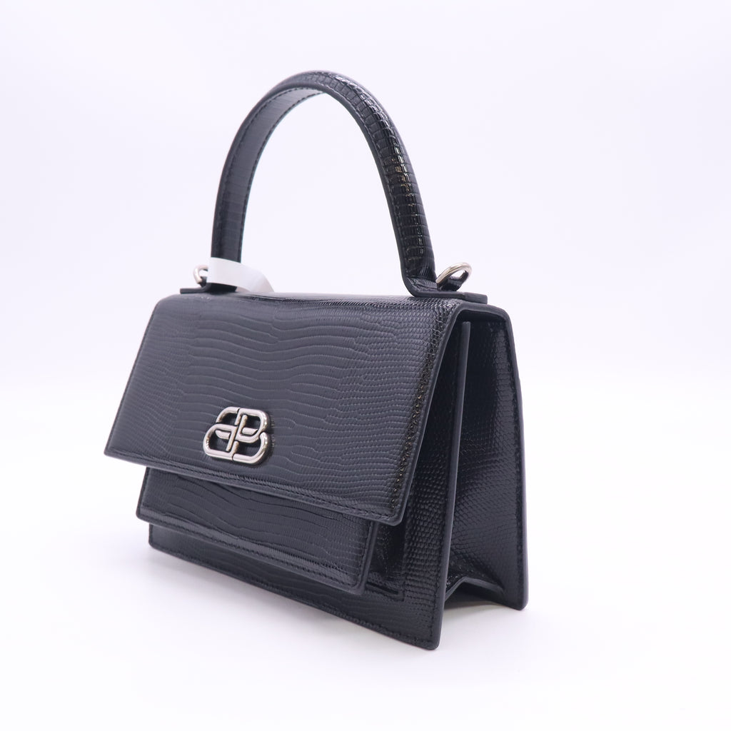 Balenciaga Patent Calfskin Lizard Embossed XS Sharp Top Handle Bag B24405