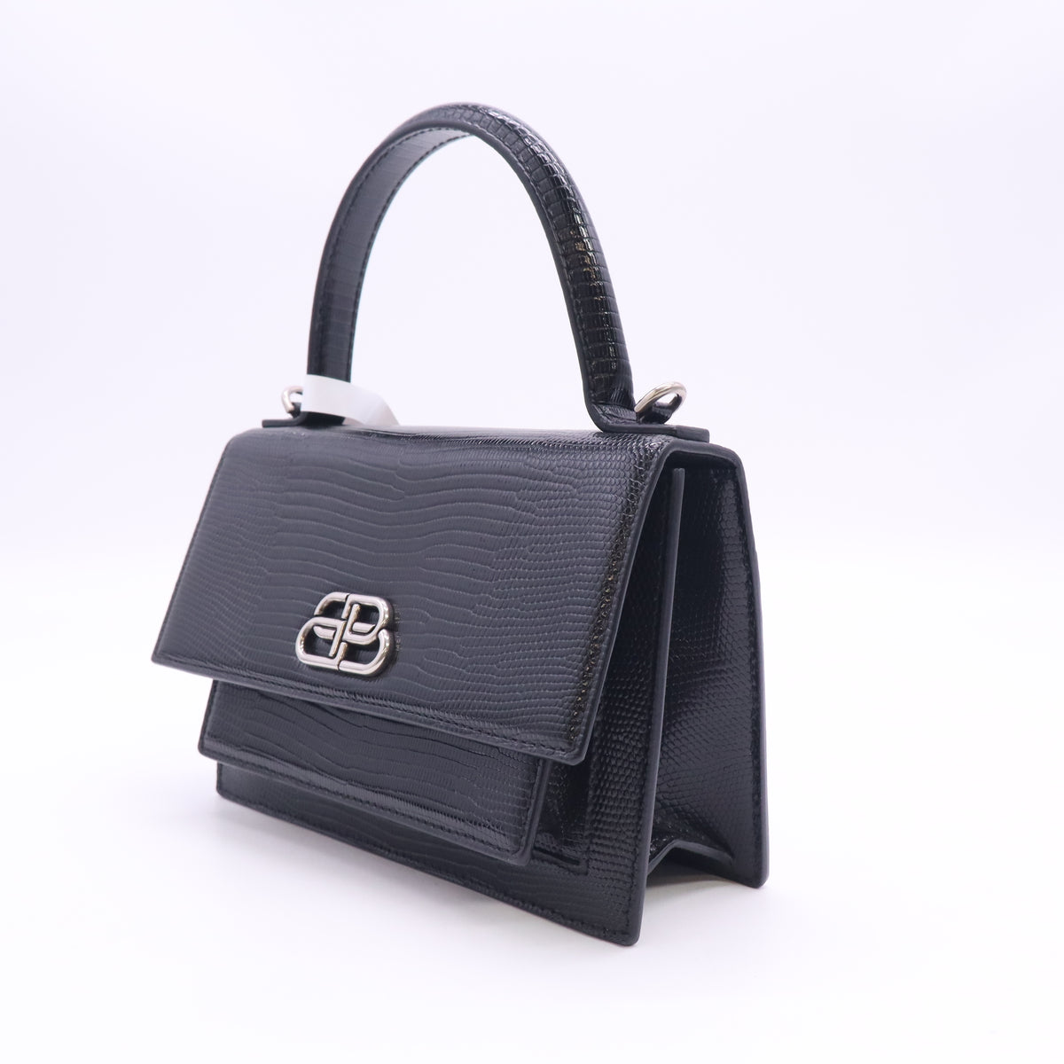 Balenciaga Patent Calfskin Lizard Embossed XS Sharp Top Handle Bag B24405