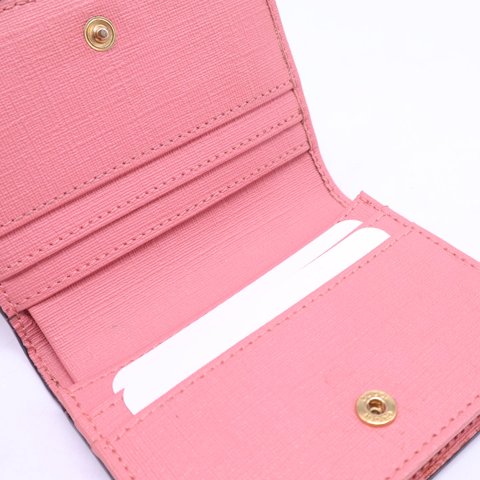 Gucci GG Supreme Monogram Face Embroidered Card Case Wallet Pink W21217