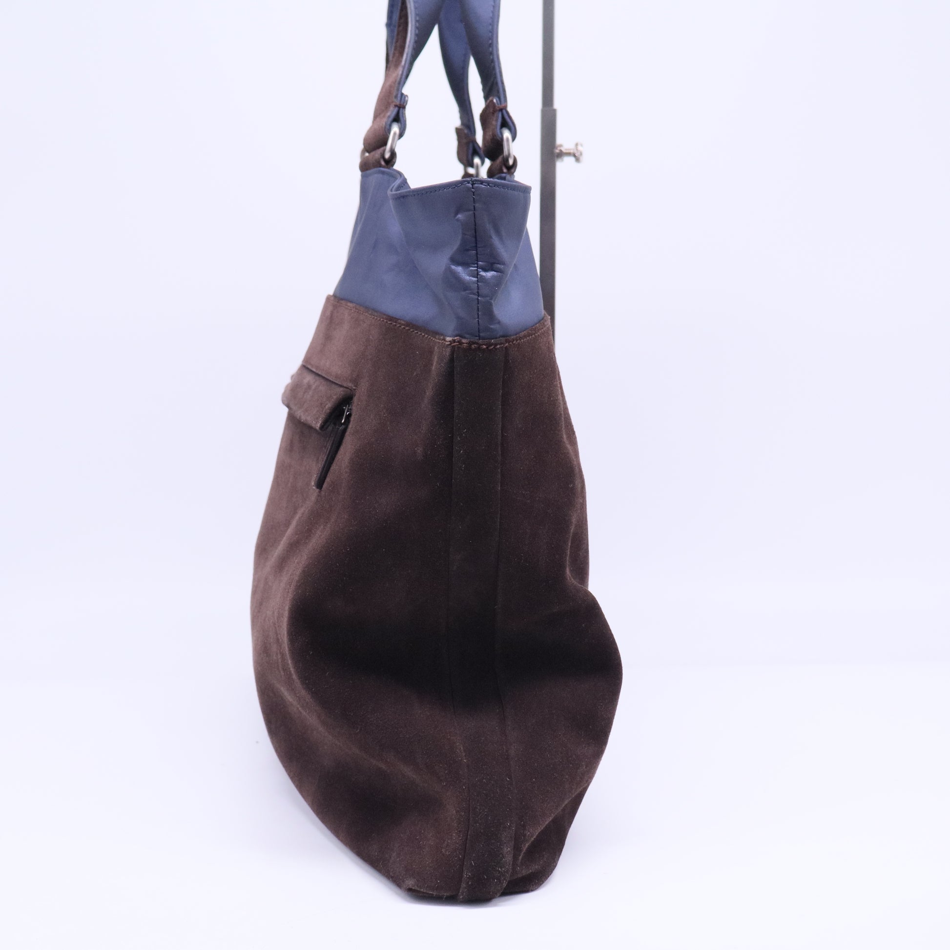 Tote Bag Suede Brown Silver