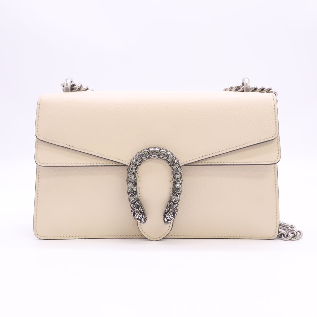 Textured Calfskin Crystal Small Dionysus Shoulder Bag Mystic White B24494