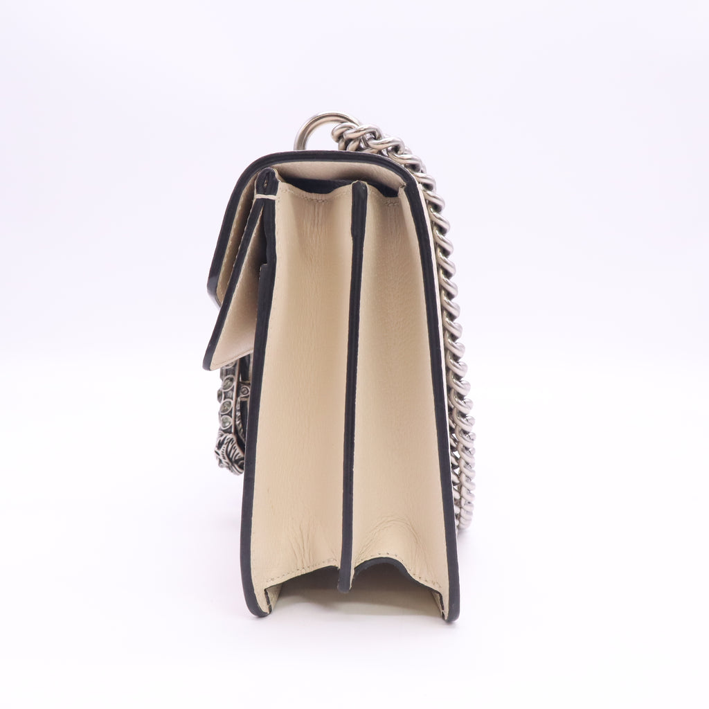 Textured Calfskin Crystal Small Dionysus Shoulder Bag Mystic White B24494