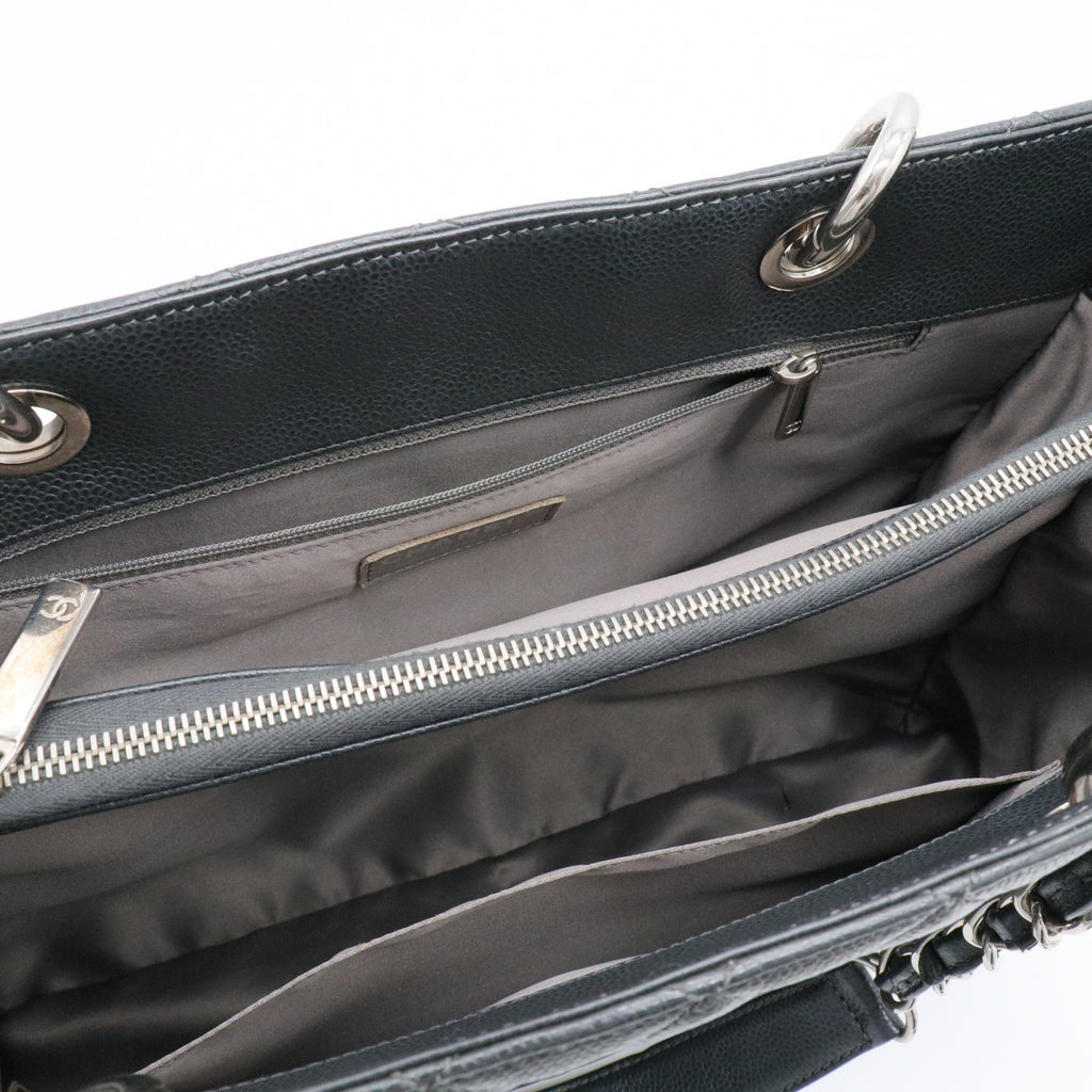 Grand Shopping Tote Quilted Caviar Silver Hardware