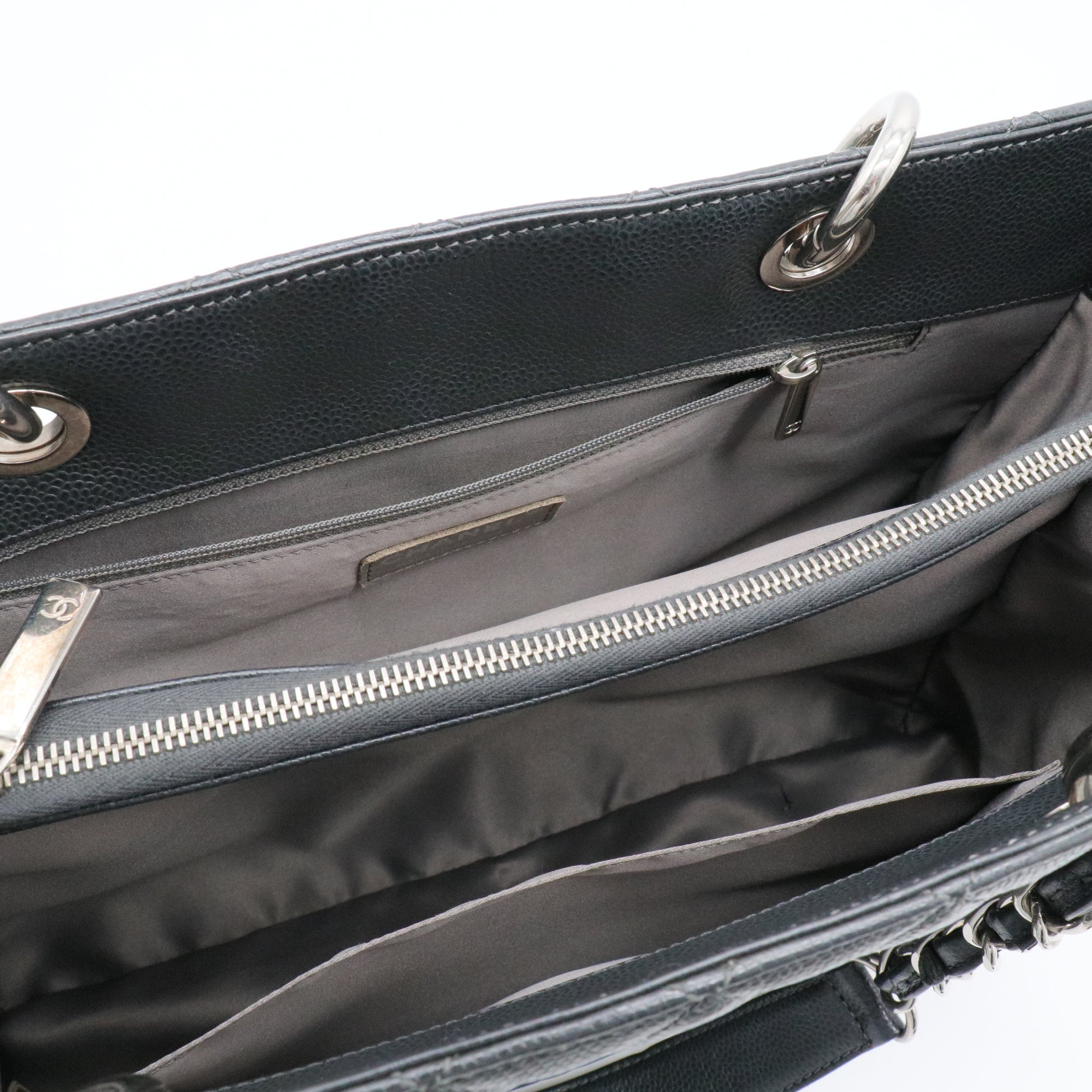 Grand Shopping Tote Quilted Caviar Silver Hardware