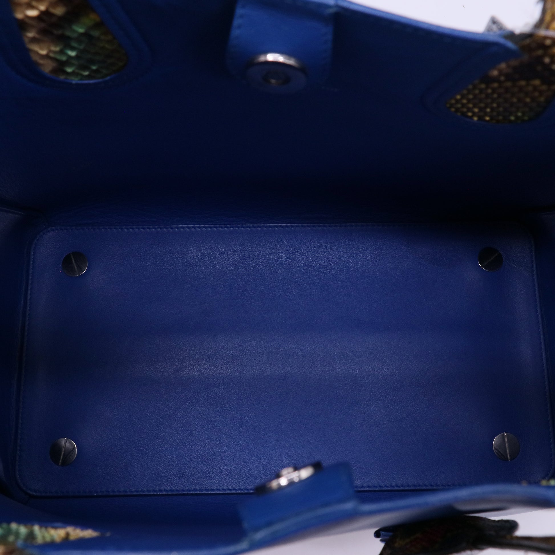 Christian Dior Blue Leather Multicolor Python Trim Addict Shopping Tote Bag Twins LDJ4743
