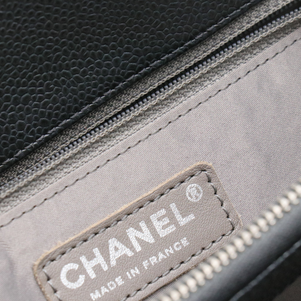 Grand Shopping Tote Quilted Caviar Silver Hardware