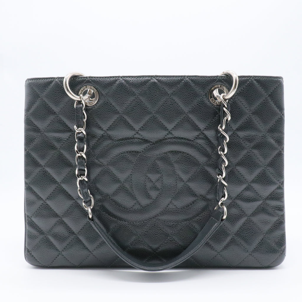 Grand Shopping Tote Quilted Caviar Silver Hardware