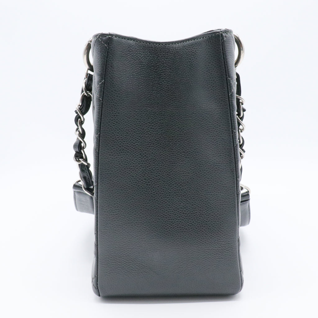 Grand Shopping Tote Quilted Caviar Silver Hardware