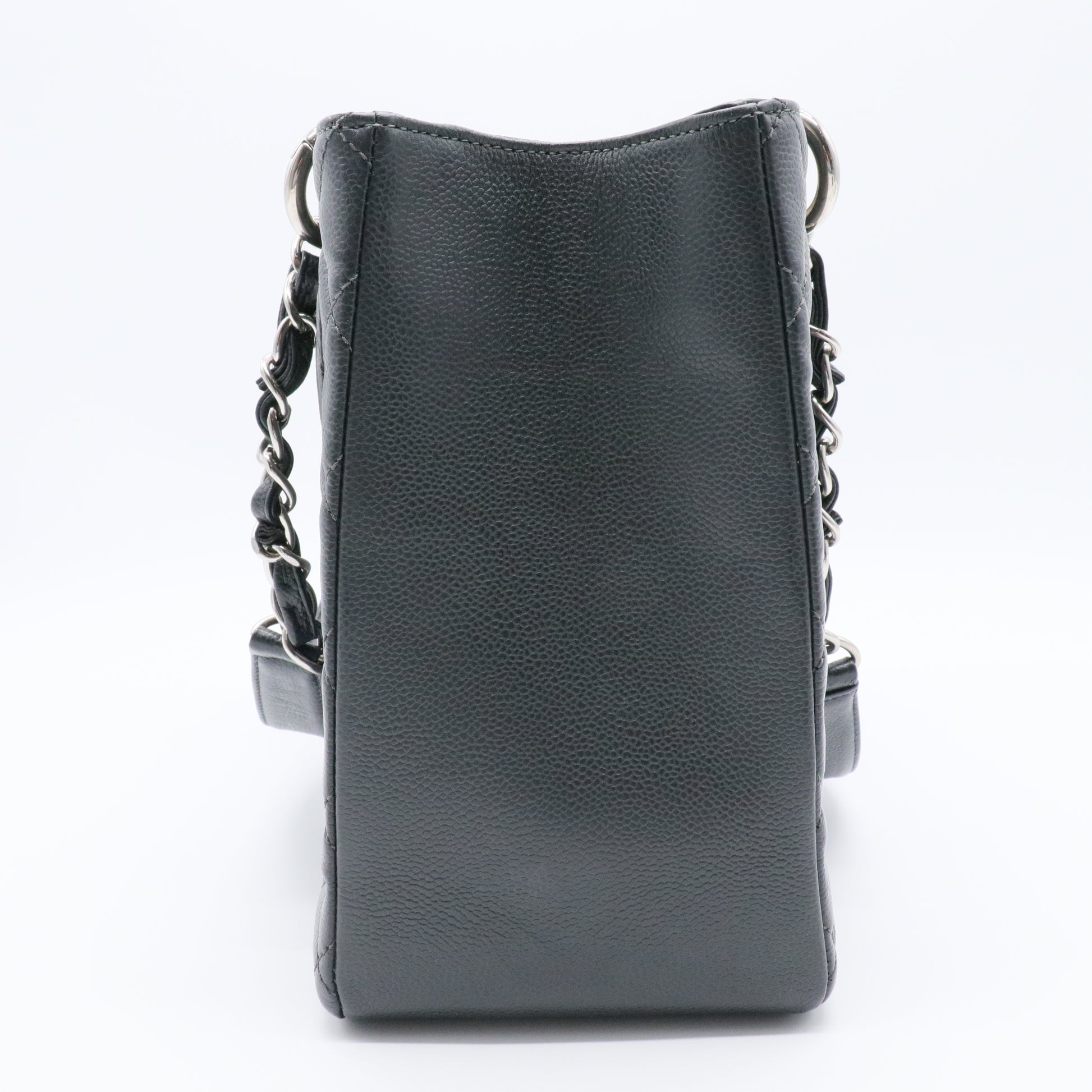 Grand Shopping Tote Quilted Caviar Silver Hardware
